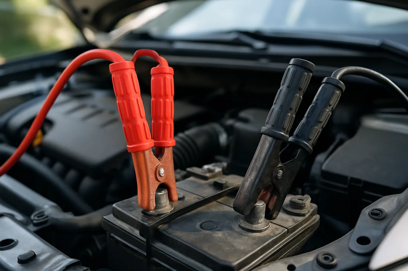 Jump starting a dead car battery in Cedar Hill, TX