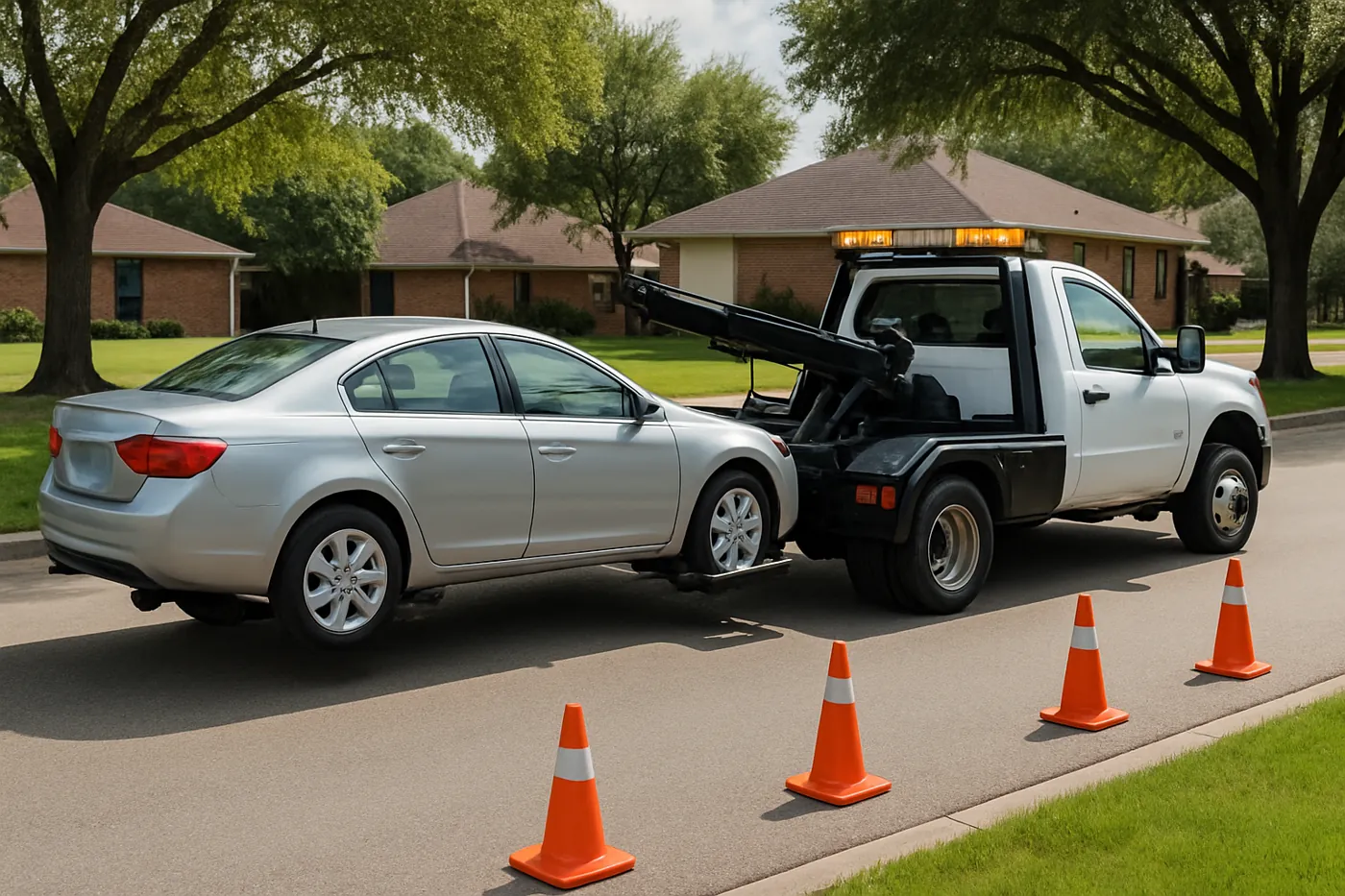 Tow truck recovering a vehicle in Cedar Hill, TX